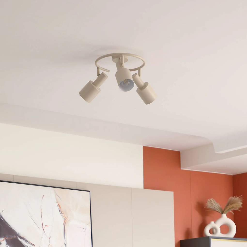 Faretto da soffitto Lindby Ovelia, beige, a 3 luci, in ferro, E27