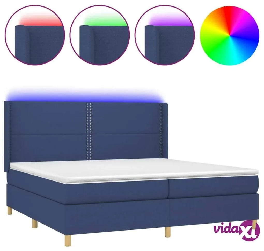 vidaXL Letto a Molle Materasso e LED Blu 200x200cm in Tessuto