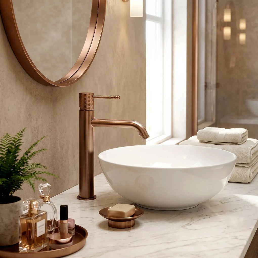 Rubinetto da lavabo Rea Lungo Diamond Brush Copper High