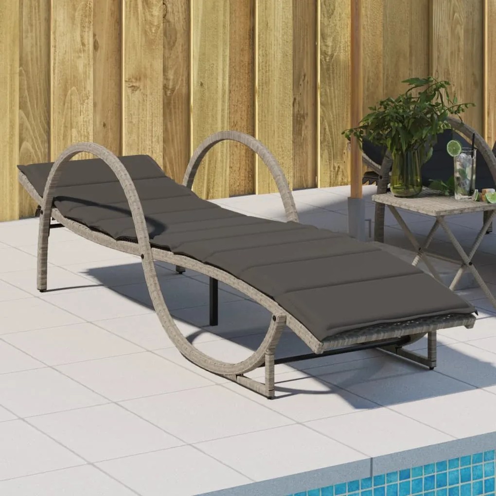 Lettino Prendisole Con Cuscino Grigio 60x199x42cm İn Polyrattan /