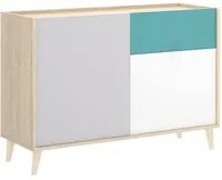 Credenza Djuli, Buffet da soggiorno, Madia moderna da salotto a 2 ante, 105x43h75 cm, Bianco e Rovere