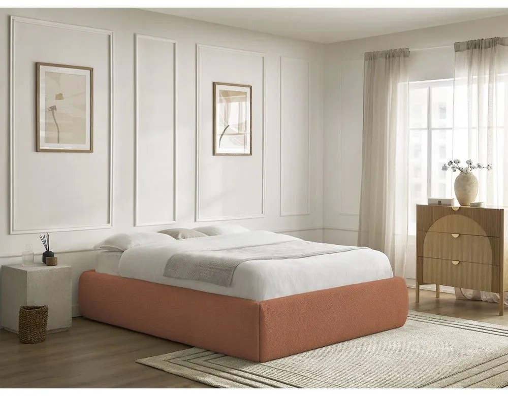 Letto matrimoniale imbottito arancione con contenitore/senza testiera con rete inclusa 180x200 cm Inera – Bobochic Paris
