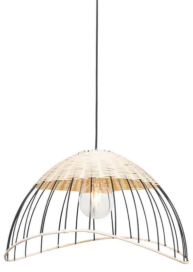 Lampada a sospensione e da soffitto orientale nera con rattan - Treccia Pua