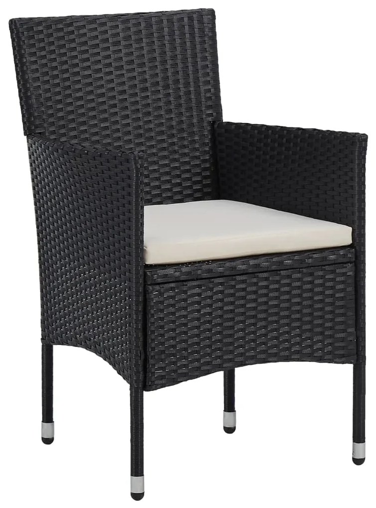 Set da pranzo per giardino 3 pz in polyrattan nero