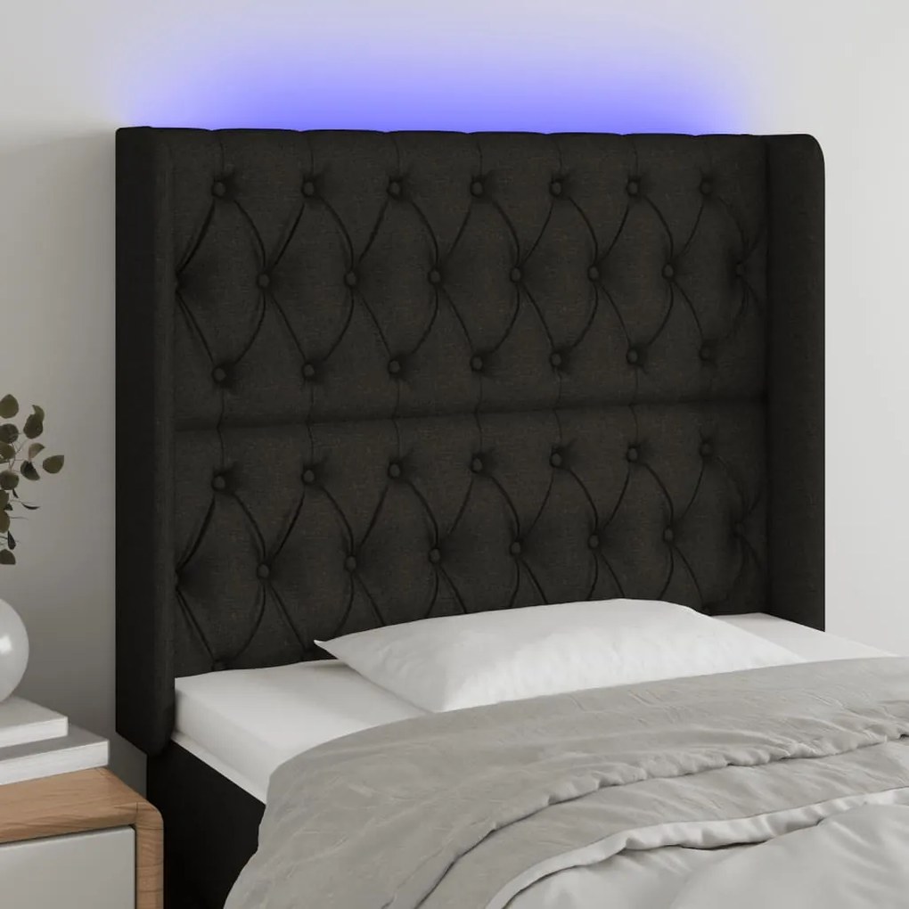 Testiera A Led Nero 93x16x118/128 Cm İn Tessuto /