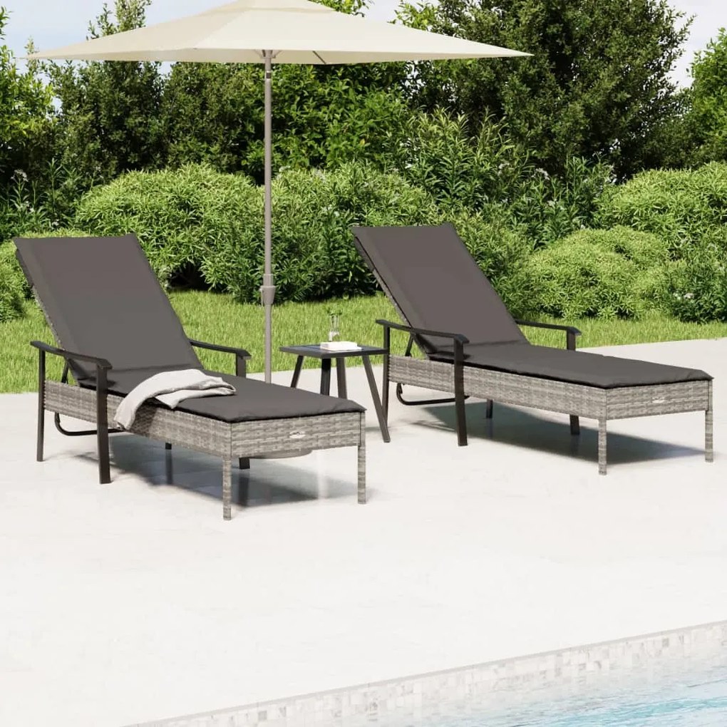 Lettini Prendisole 2pz Con Tavolino E Cuscini Polyrattan Grigio /