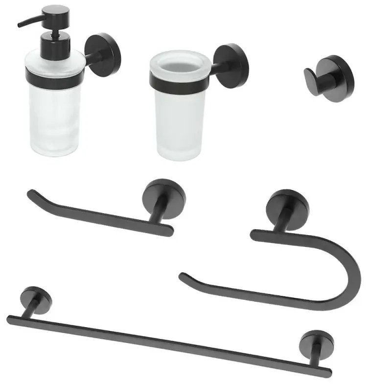 Set accessori a muro 6 pezzi in acciaio nero opaco e viti incluse Chic Black