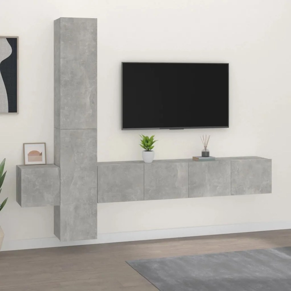 Set Di Mobili Porta Tv 5 Pz Grigio Cemento İn Legno Multistrato /