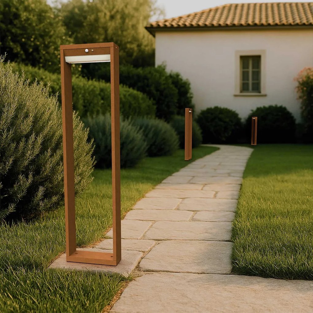 Paletto da giardino Solare Corten con Sensore di Mov. 80cm serie VELA Colore Bianco Naturale 4.000K