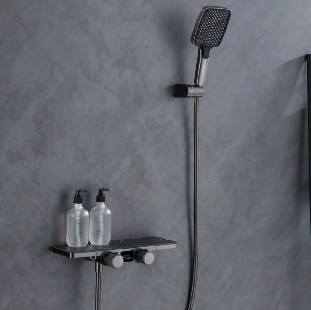 Sistema doccia ELITE EDITION BBT2053 termostatico con LED e getti multipli, in più finiture tra cui nero opaco e grigio — Grigio gunmetal pietra