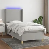 Letto a Molle Materasso e LED Grigio Chiaro 100x200 cm Tessuto 3138693