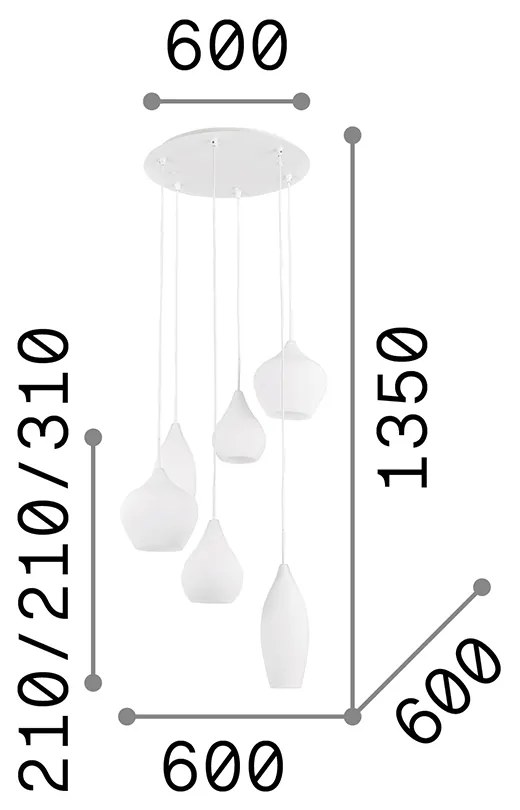 Sospensione Moderna Soft Metallo Bianco 6 Luci E14