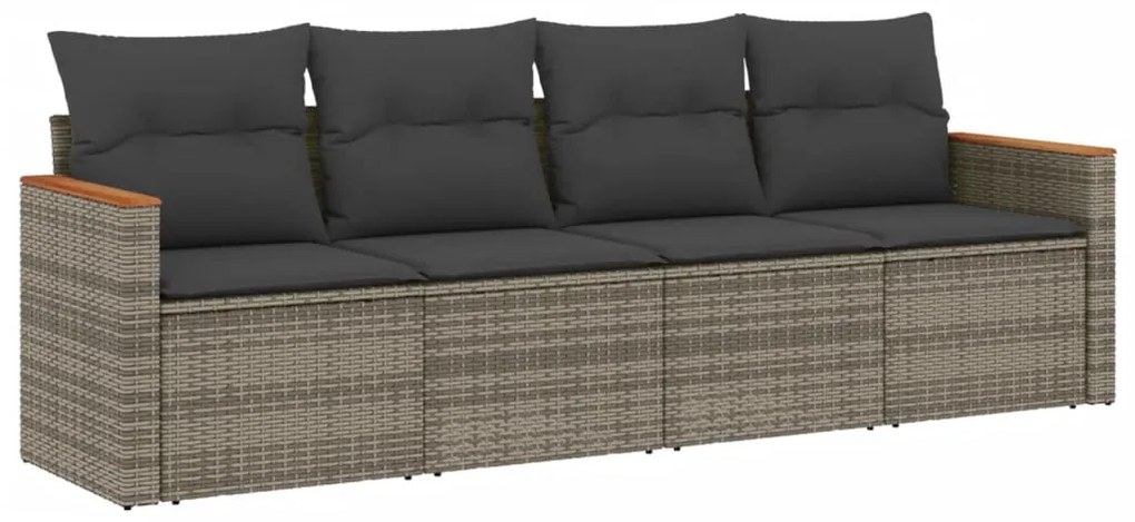 Set Divani da Giardino 4 pz con Cuscini in Polyrattan Grigio