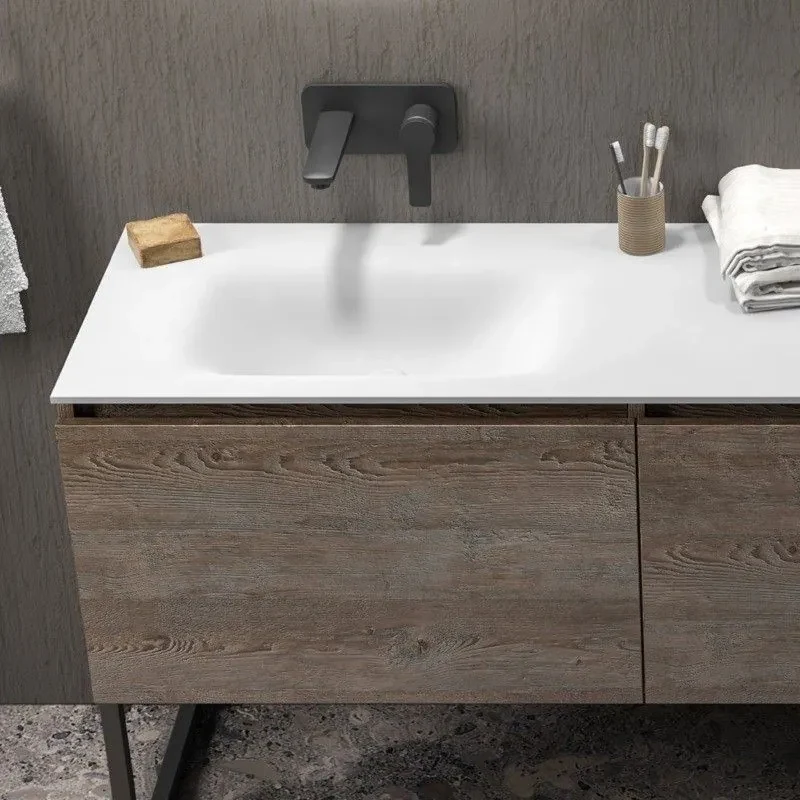 Mobile bagno 100 cm sospeso con piano da appoggio in solid surface bianco  SP-100C KAMALU