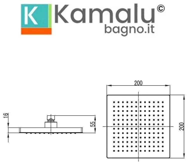 Kamalu - soffione per doccia quadrato finitura nera 20x20 | kam-arte nero