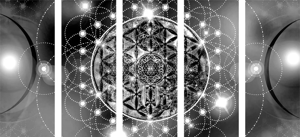 Quadri 5 pezzi – Mandala affascinante in bianco e nero
