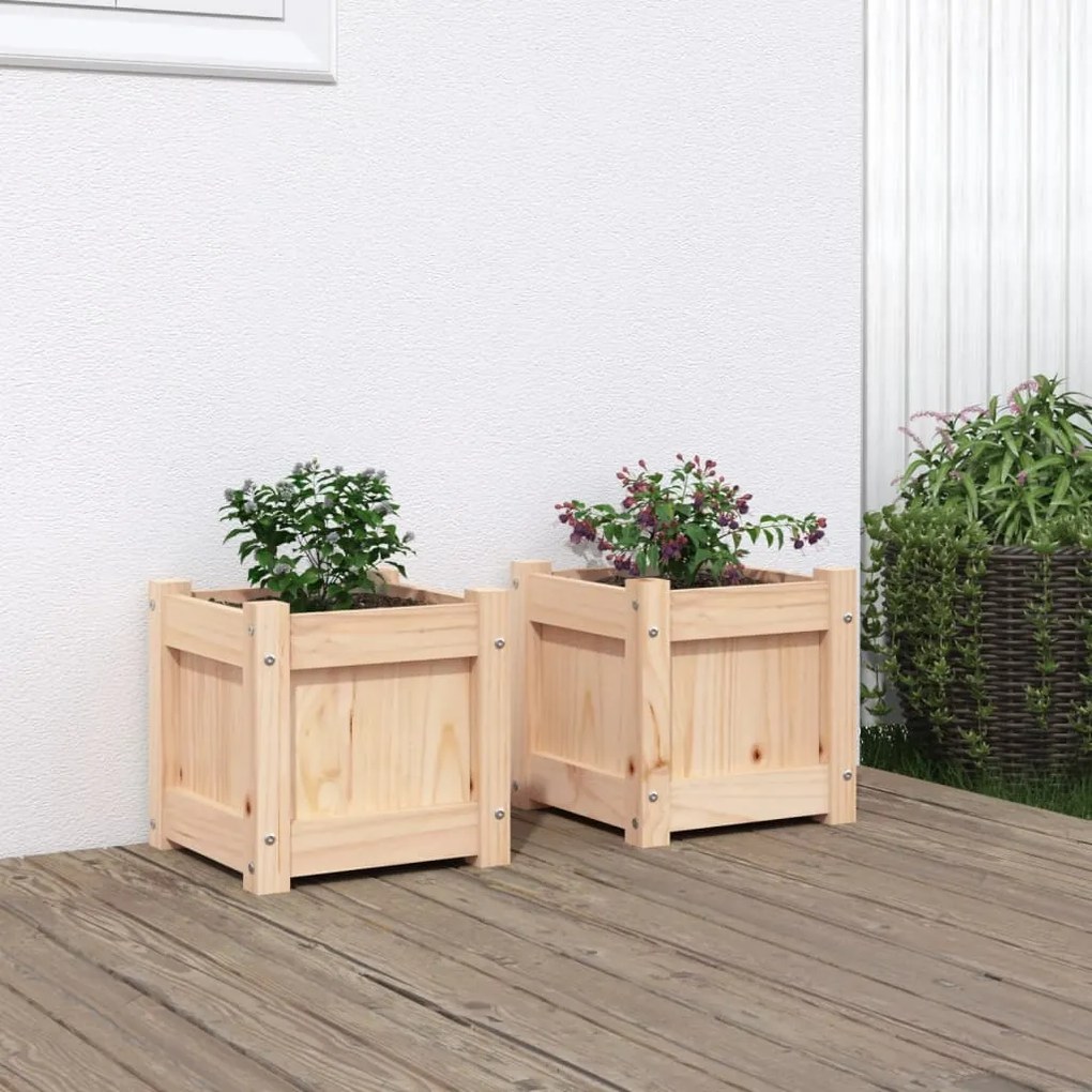 Fioriere Da Giardino 2 Pz İn Legno Massello Di Pino /