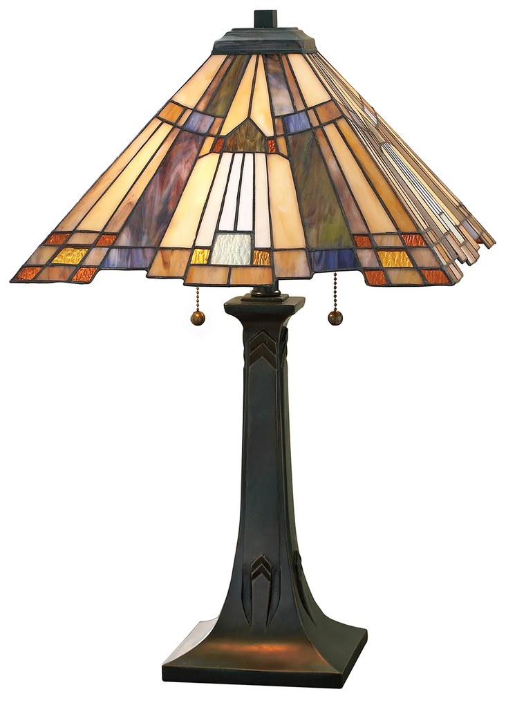 Lampada Da Scrivania Tiffany Inglenook Metallo Bronzo Valiant 2 Luci E27