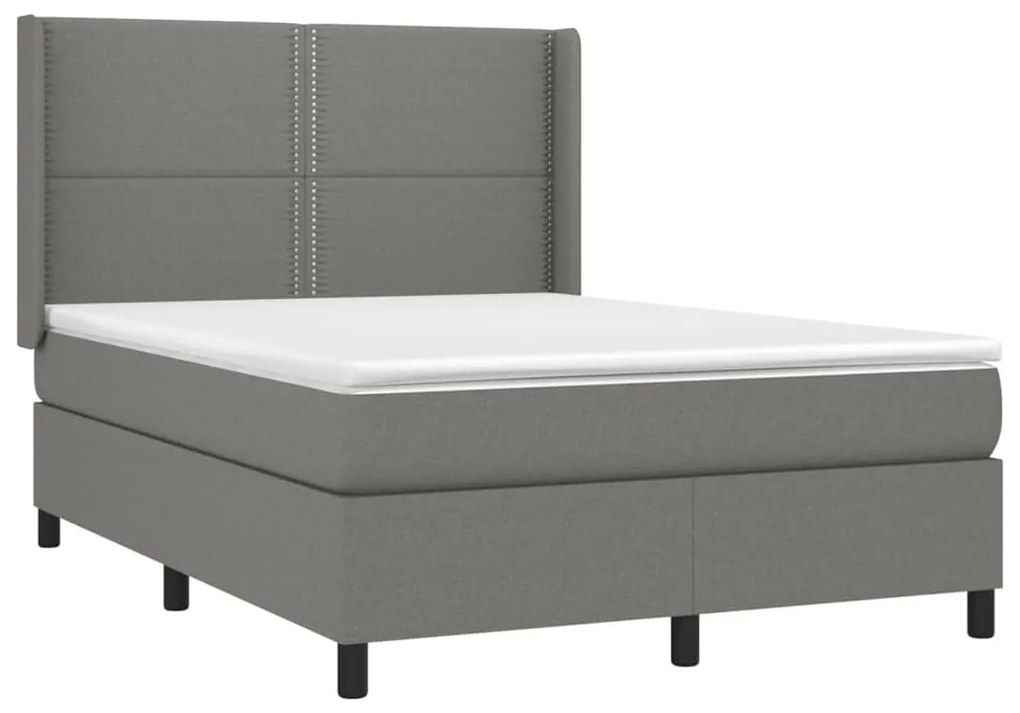 Letto a molle materasso e led grigio scuro 140x190cm in tessuto