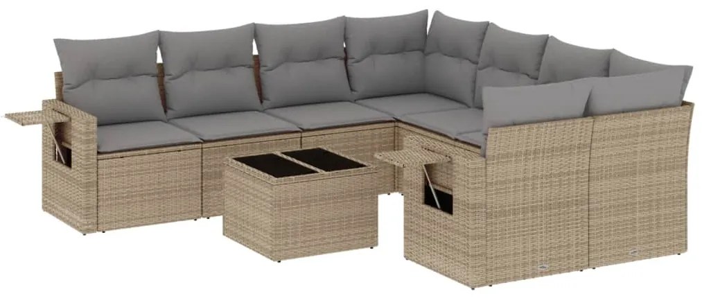 Set divano da giardino 9 pz con cuscini beige in polyrattan