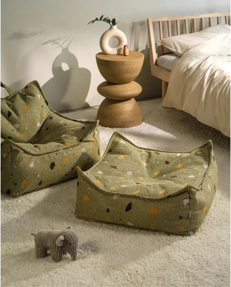 Pouf a sacco per bambini verde con rivestimento in bouclé e ciniglia Terrazzo Square – Wigiwama