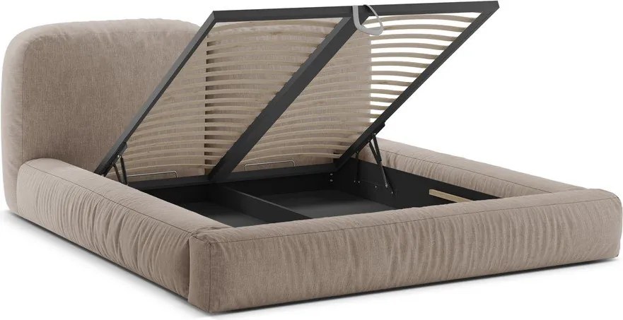 Letto matrimoniale imbottito marrone chiaro con contenitore con rete inclusa 200x200 cm Martina – Micadoni