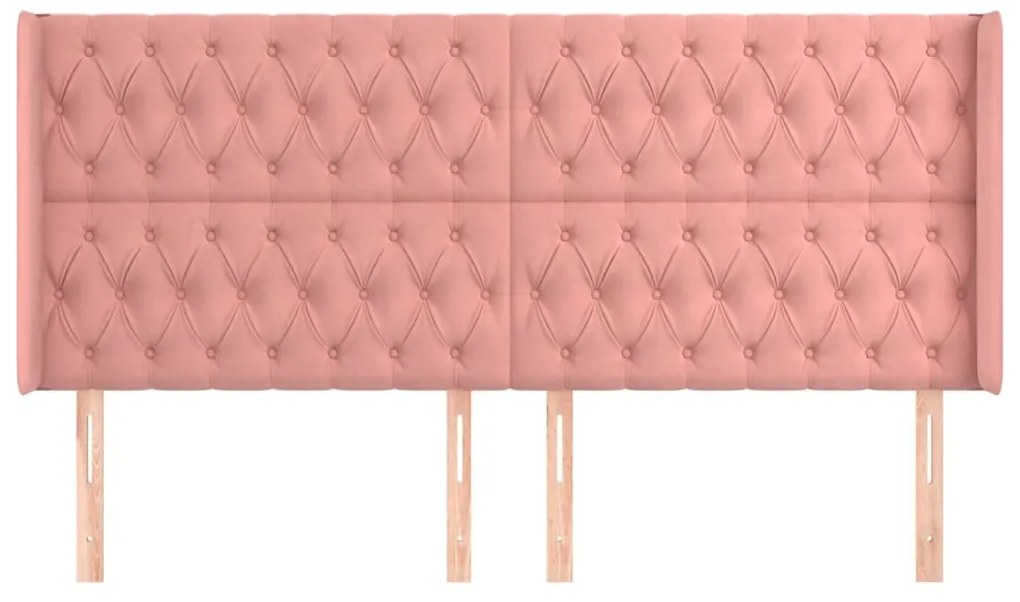 Testiera ad orecchio rosa 203x16x118/128 cm in velluto
