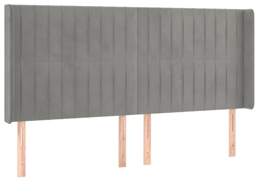 Testiera ad orecchio grigio chiaro 183x16x118/128 cm in velluto