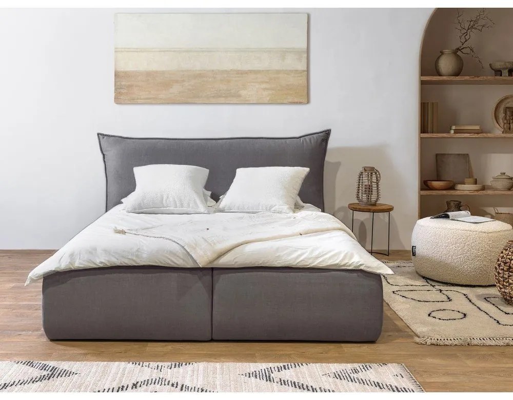 Letto matrimoniale imbottito grigio scuro con contenitore con griglia 180x200 cm Jade - Bobochic Paris