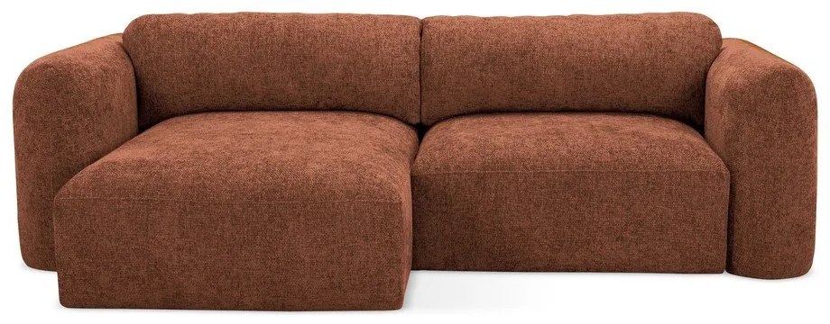 Divano angolare color terracotta allungabile/con contenitore (con penisola a sinistra/con chaise lounge) con rivestimento in ciniglia Mele – Makamii