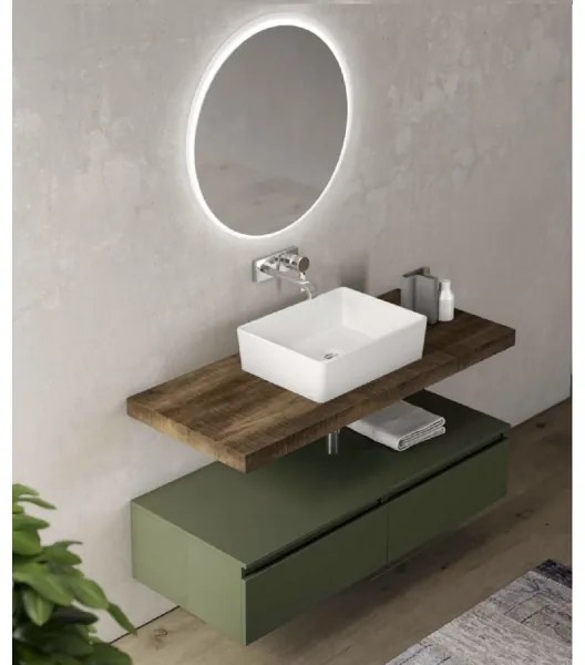 Mobile da bagno sospeso 120 cm Verde con lavabo e specchio LED - NINFA1