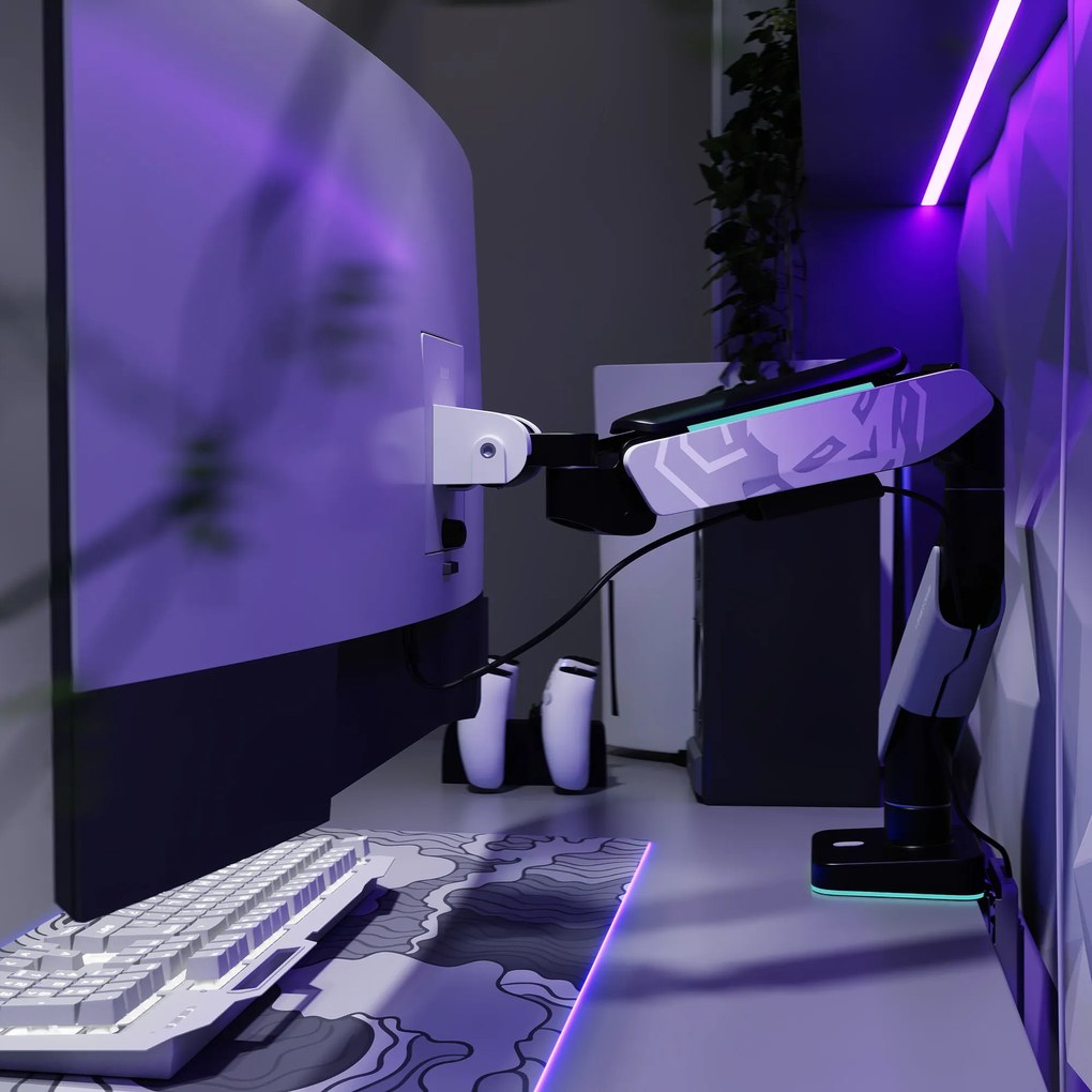 Supporto per monitor da 49" grigio-nero con LED RGB X-ARM