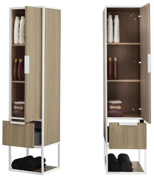 Mobile bagno sospeso 80 cm industrial bianco e legno con pensile Baketo