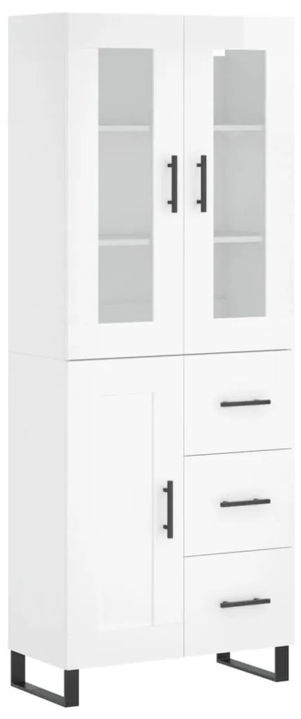 Credenza bianco lucido 69,5x34x180 cm in legno multistrato