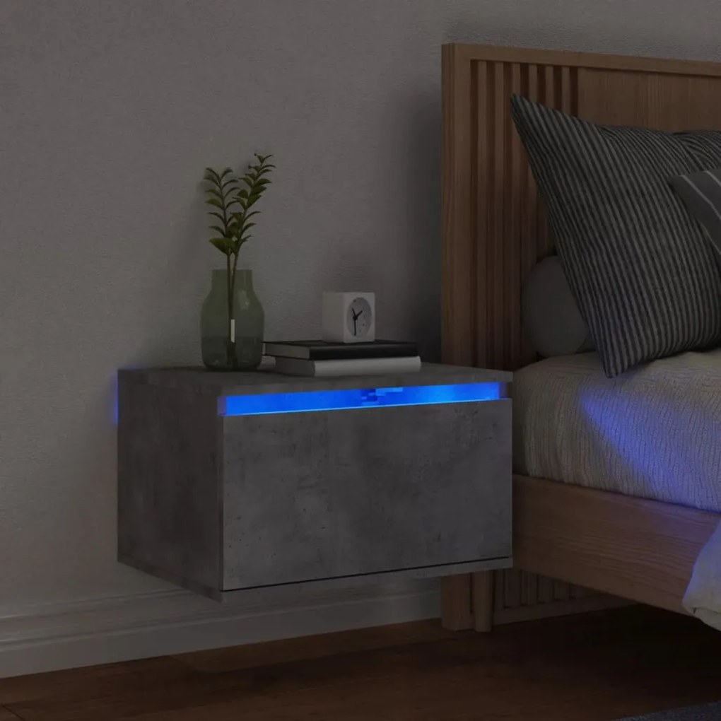 Comodino A Parete Con Luci Led Grigio Cemento /