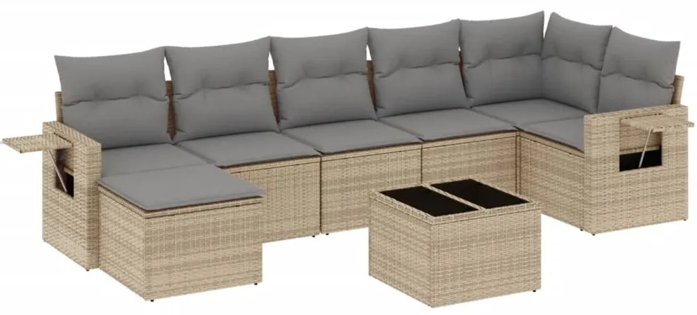 Set Divano da Giardino 8 pz con Cuscini Beige in Polyrattan