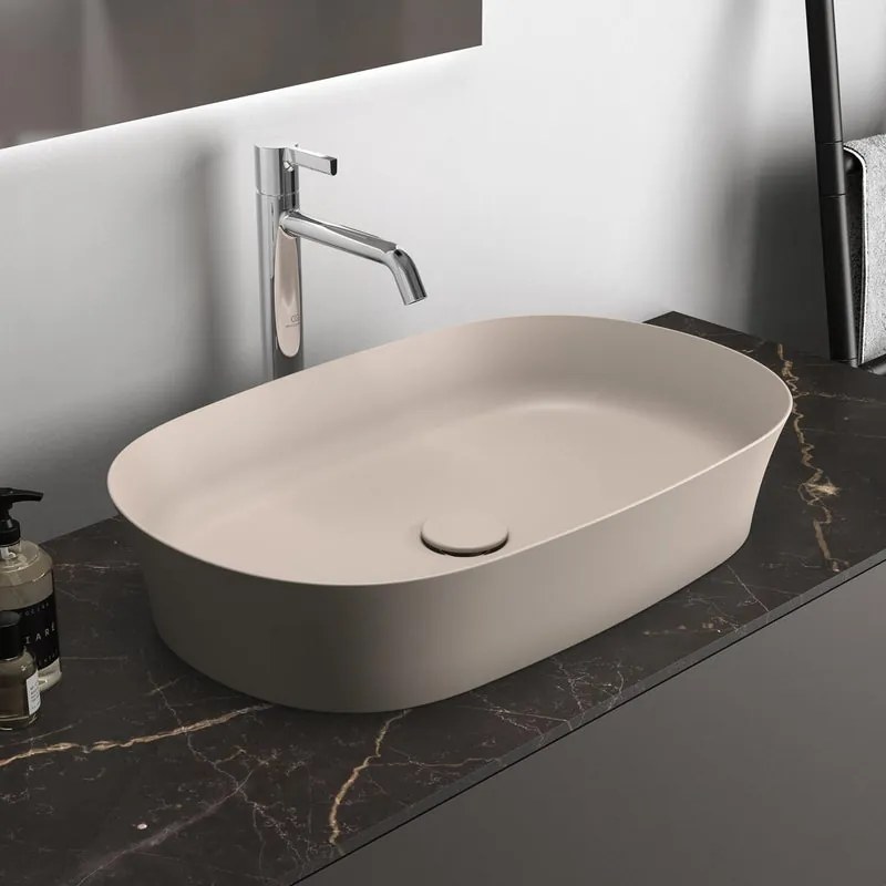 Lavabo da appoggio ovale in ceramica L 60 x H 12 x P 38 cm beige