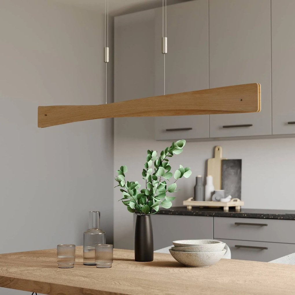 Lampada a sospensione Quitani LED Lian, legno di quercia