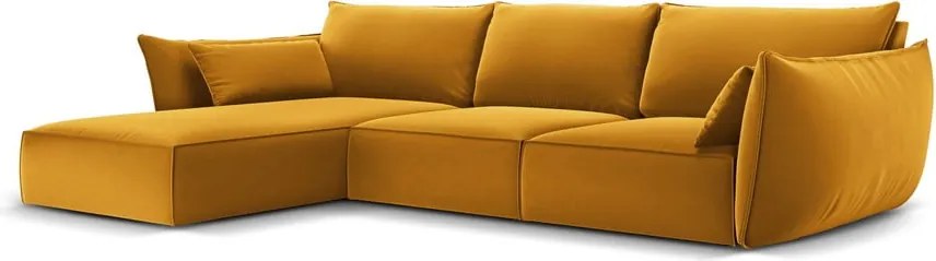 Divano angolare color senape (con penisola a sinistra/con chaise lounge) con rivestimento in velluto Vanda – Mazzini Sofas