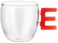 Tazzina caffè lettera E rossa in vetro borosilicato, 150 ml