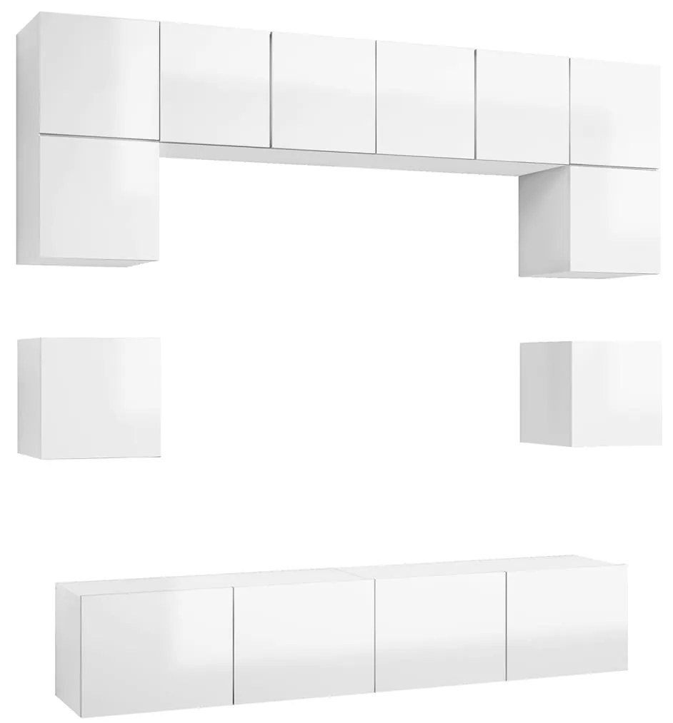 Set mobili tv 8 pz bianco lucido in truciolato