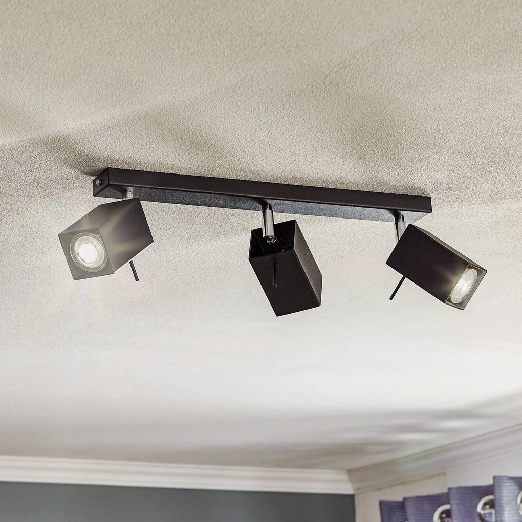 SOLLUX LIGHTING Faretto da soffitto Square, nero, 3 luci