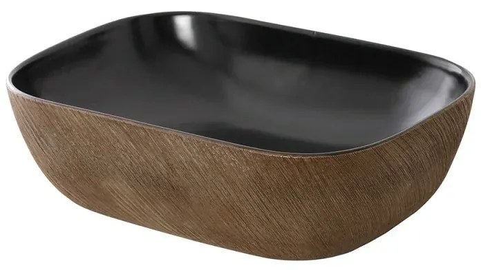Lavabo da appoggio 45x32 cm in ceramica nero opaco con dettagli oro