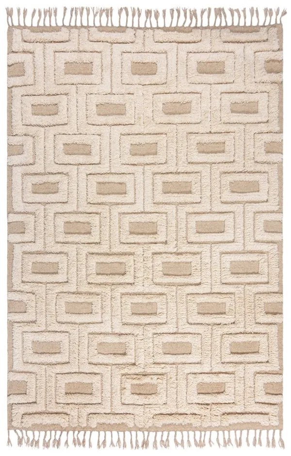 Tappeto beige/color crema in lana tessuto a mano 120x170 cm Greek Key – Flair Rugs