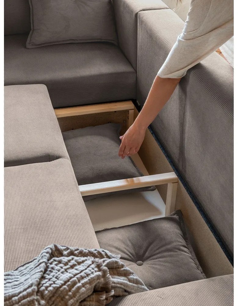 Divano letto in velluto a coste marrone chiaro (angolo sinistro) Lazy Lukka - Miuform