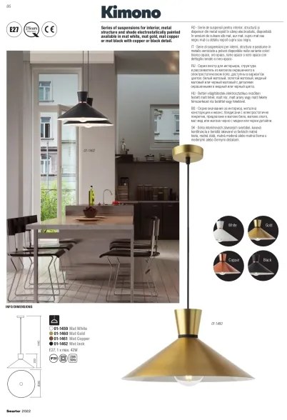 Redo 01-1461 - Lampadario a sospensione con filo KIMONO 1xE27/42W/230V diametro 39,5 cm rame