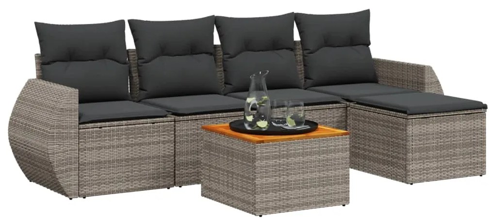 Set divano da giardino 6 pz con cuscini grigio in polyrattan