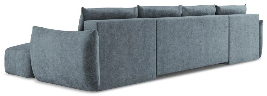 Divano angolare blu allungabile (a U) con rivestimento in ciniglia Leila – Makamii