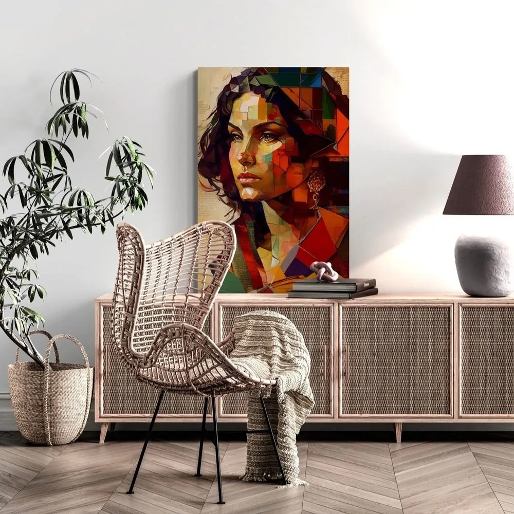 Quadro su tela – Profilo di donna in design patchwork