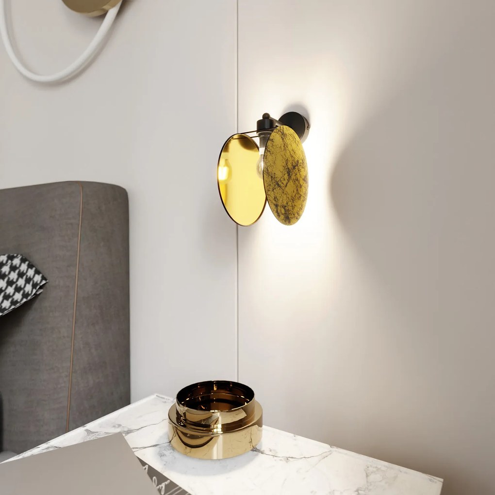 Applique 1 Luce Moderna Nut In Acciaio Effetto Marmo Bianco